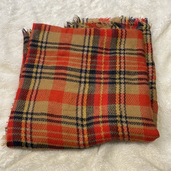 Orange, Navy, Tan‎ Blanket Scarf - Picture 3 of 4